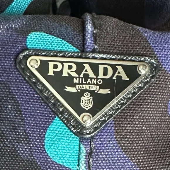PRADA Blue Camouflage Canapa GM Two Way Tote Bag - Picture 8 of 15